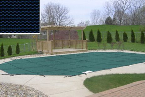 PoolTux KING99 Blue Mesh Safety Cover | 16' x 32' Rectangle | Left Step | CSPTBMP16322