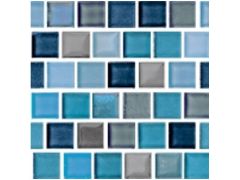 National Pool Tile Jules 1x1 Glass Series Pool Tile | Rustic Blue Blend |