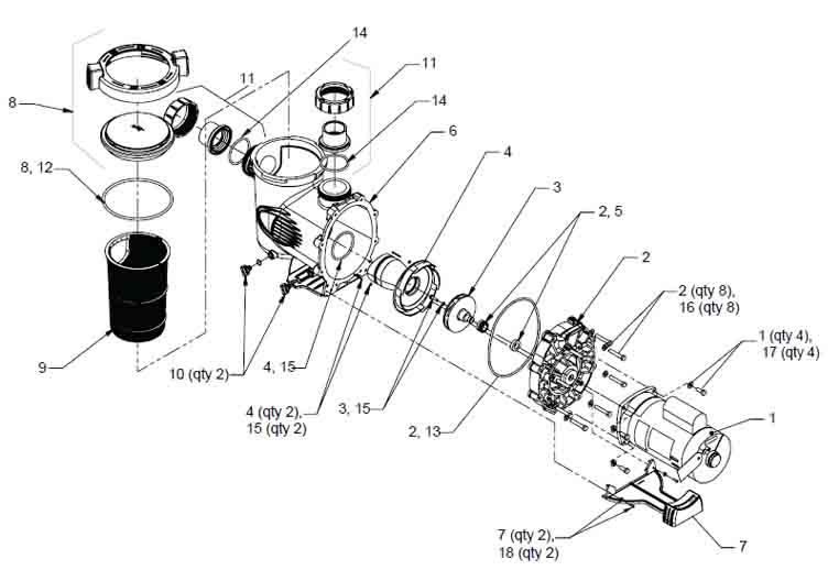 Jandy Stealth High Pressure Full Rated Pool Pump | 1HP 115/208/230V | SHPF1.0 Parts Schematic