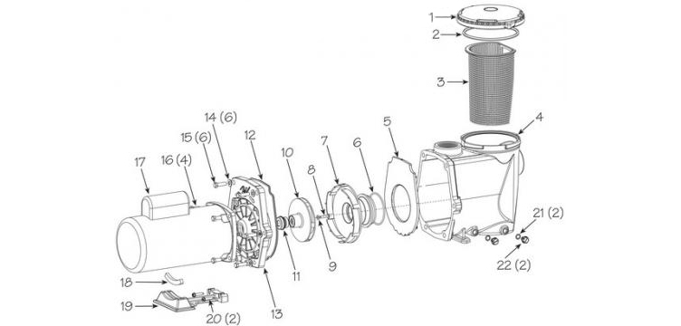 Waterway Champion 56-Frame 1HP Standard Efficiency Maximum Rated Pool Pump | 115/230V | CHAMPS-110 Parts Schematic