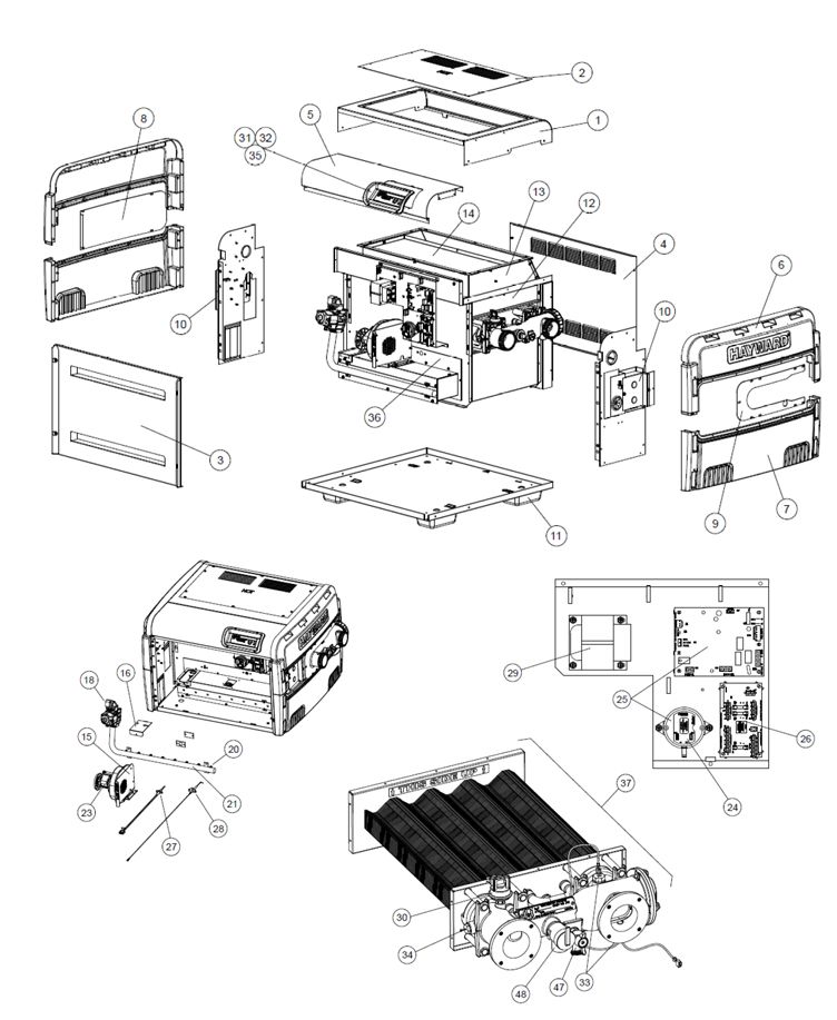 Hayward Universal H-Series Low NOx Induced Draft Pool & Spa Heater | 400,000 BTU | Natural Gas | Commercial ASME Model | H400FDNASME Parts Schematic