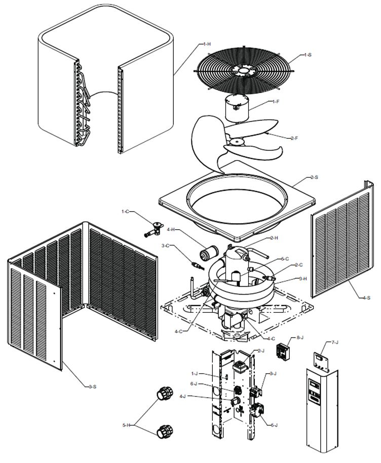 Raypak Compact Series Digital Pool Heat Pump 65-70BTU R-410A | M3350ti-E R3350ti-E | 013599 013600 Parts Schematic