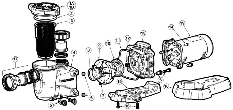 Hayward Max- Flo XL Uprated Pool Pump 1.5HP 115V 230V | W3SP2310X15 Parts Schematic