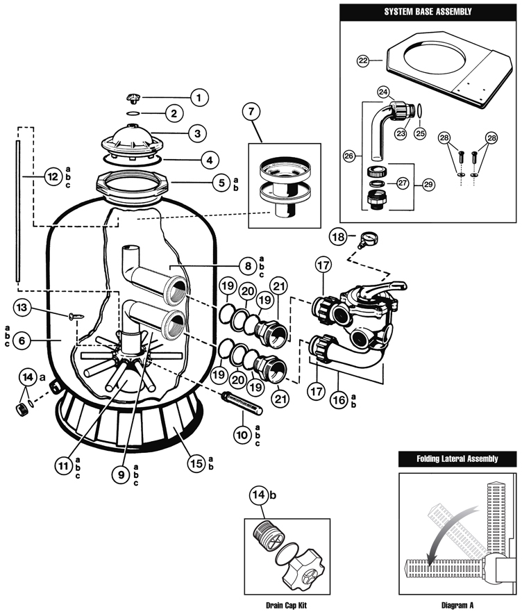 Hayward Pro Series Side Mount Sand Filter 20 inch Tank | Backwash Valve Included | S210S Parts Schematic