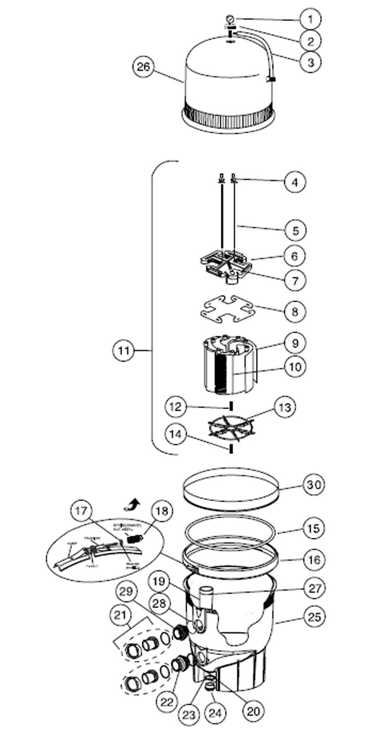 Pentair Fiberglass D.E. Filter, FNS Plus | 36 Square Feet | EC-180007 Parts Schematic