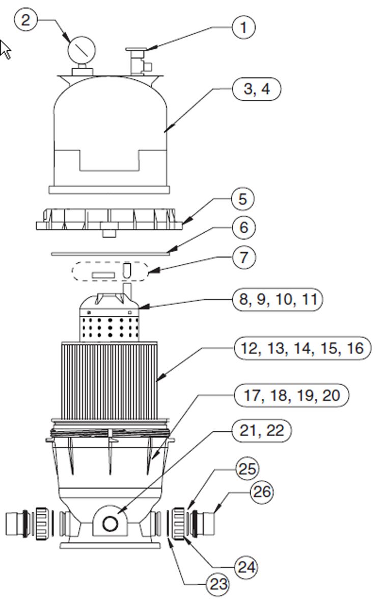 Pentair Clean & Clear Cartridge Filter | 50 Sq. Ft. | 160314 Parts Schematic