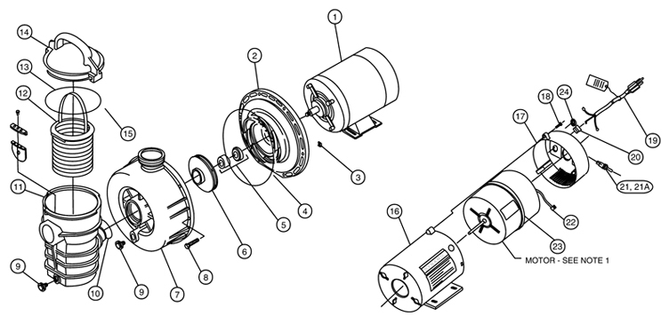 Pentair Dynamo .75HP  Above Ground Pool Pump 115V 3' Cord with switch | DYNII-NI 340194 Parts Schematic