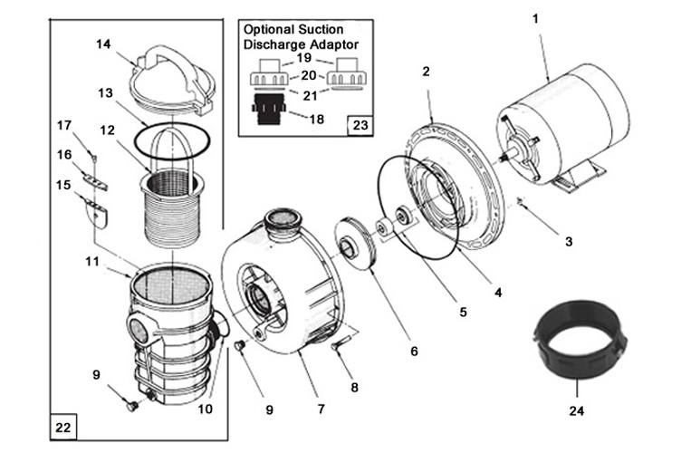 Pentair Dynamo 1.5HP Above Ground Pool Pump 115V 3' Cord w/switch | DYNII-NI 340210 Parts Schematic