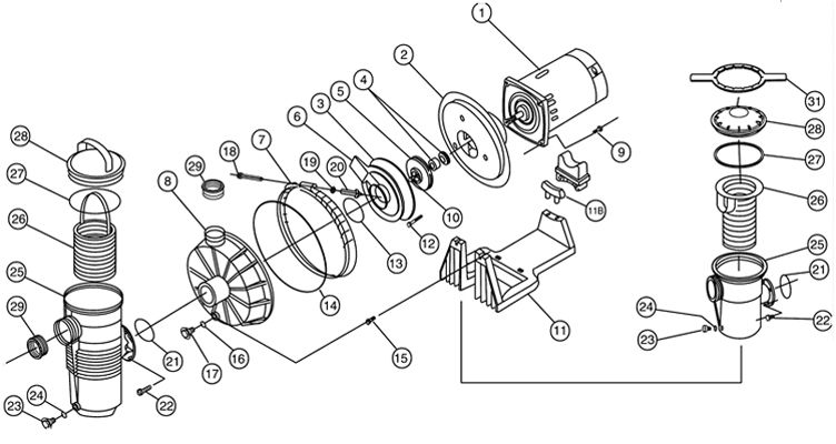 PENTAIR 343233 CHALLENGER PUMP 1HP UR HF 115/230V Parts Schematic