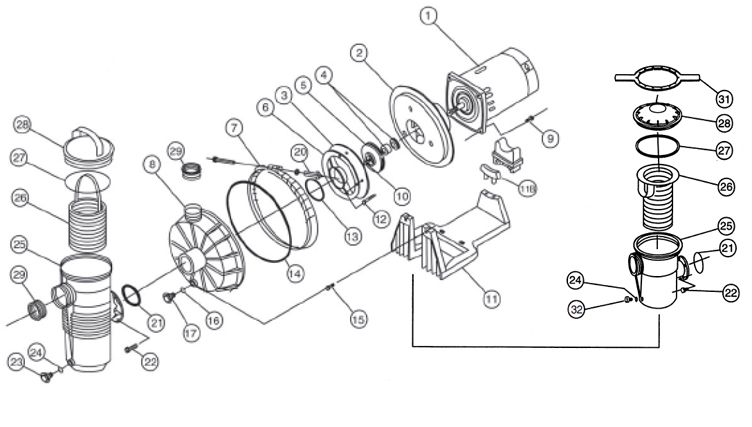 Pentair Challenger 1HP 115V 230V Full Rate Energy Efficient High Pressure Pool Pump | 345205 Parts Schematic