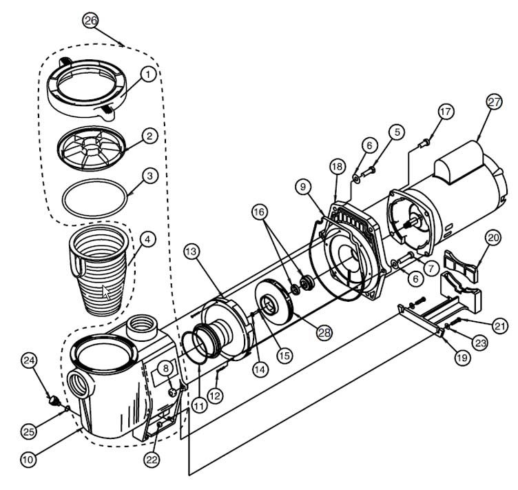 Pentair Whisperflo 2.5HP Pool Pump | 230V Up Rated | WF-30   011775 Parts Schematic