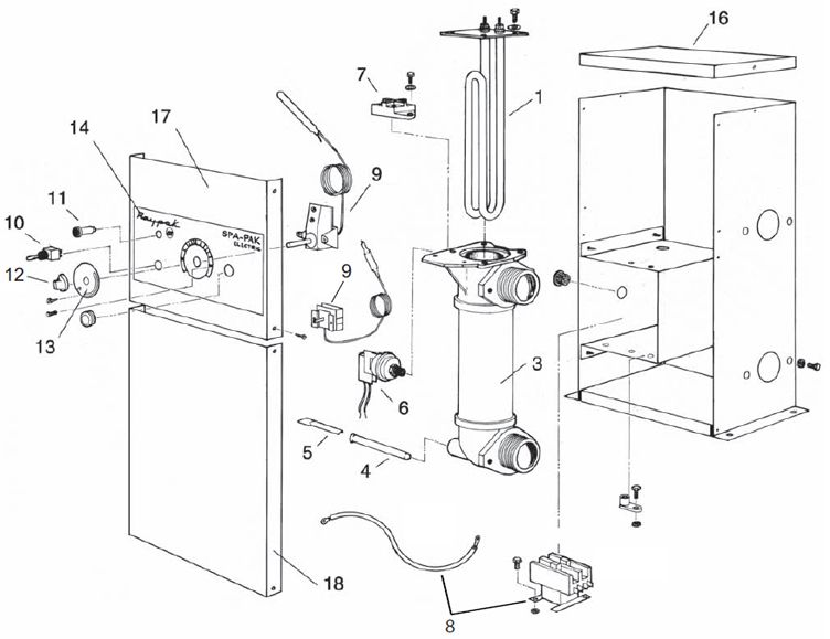 Raypak Spa Pak Electric Heater ELS 11kW 240V | 001640 010427 Parts Schematic