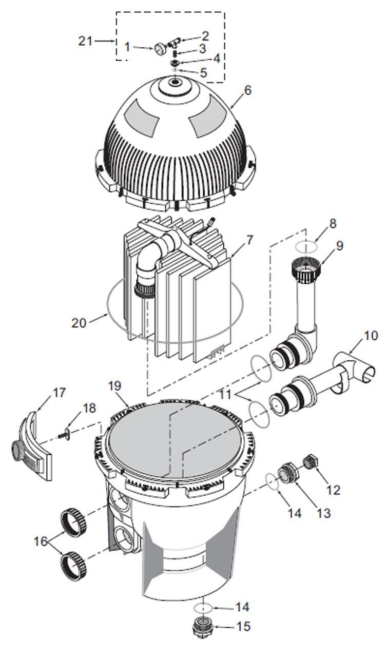 Pentair Sta-Rite D.E. Filter SD Series System:3 (Backwash Valve Required - Not Included) 37 sq. ft. | S7D75 Parts Schematic