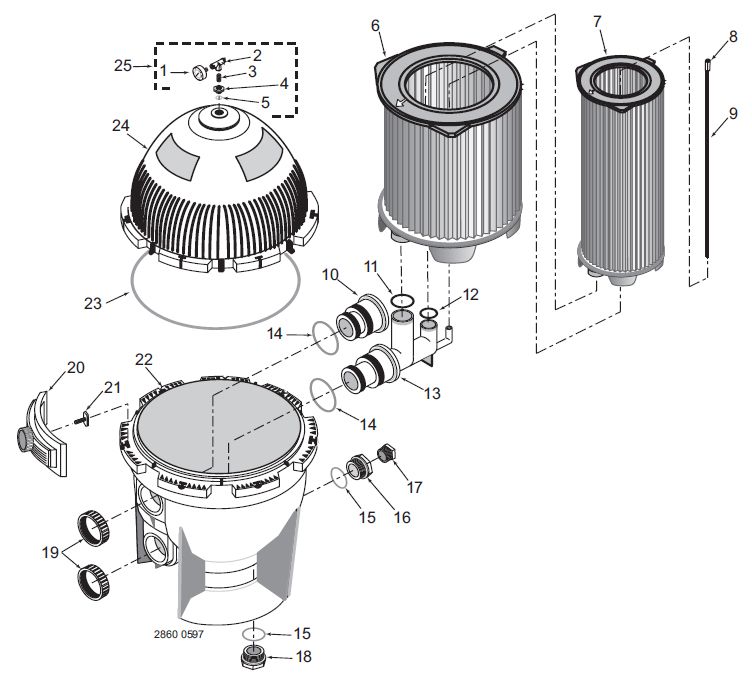 Pentair Sta-Rite System:3 Modular Media Cartridge Filter | 400 sq. ft. | S7M400 Parts Schematic